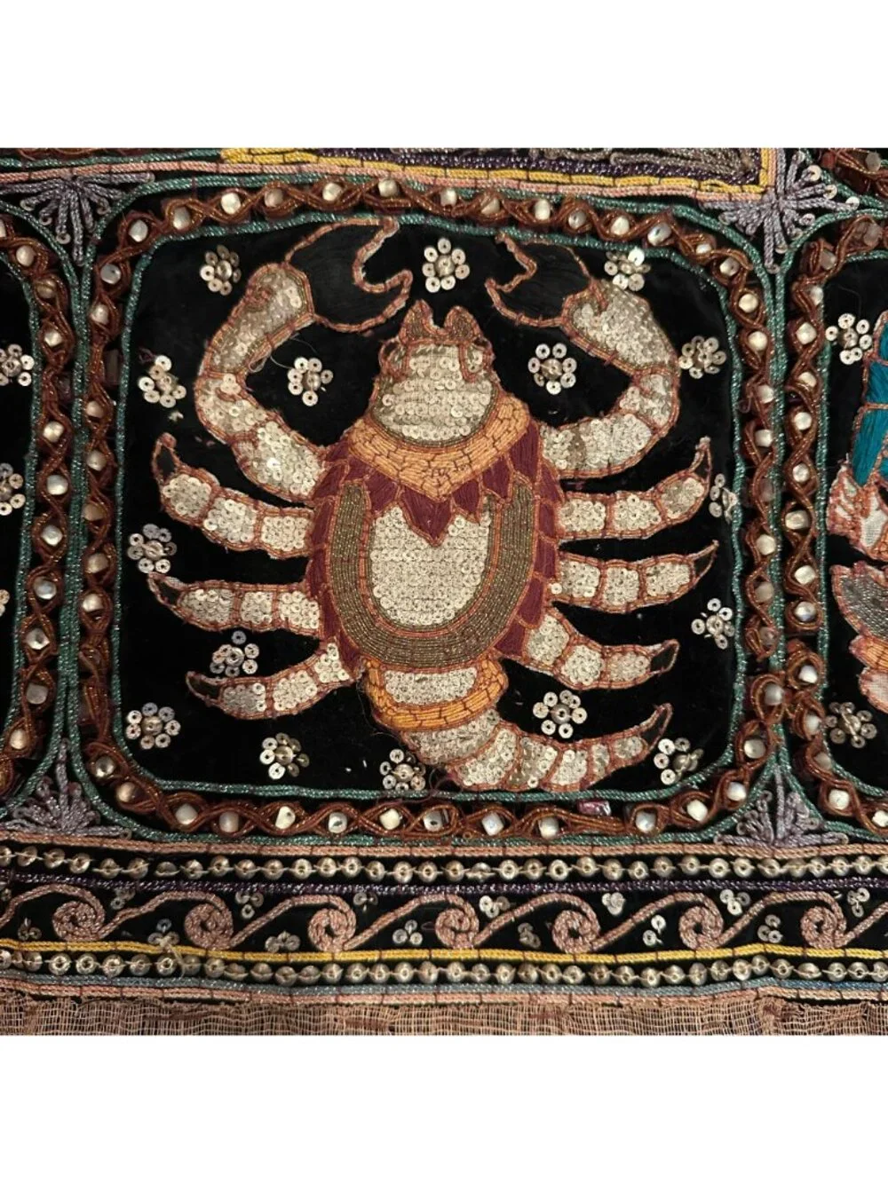 Indian Thai Zodiac Tapestry Vintage Zodiac Wall Decor Sequin Hand Embroidered